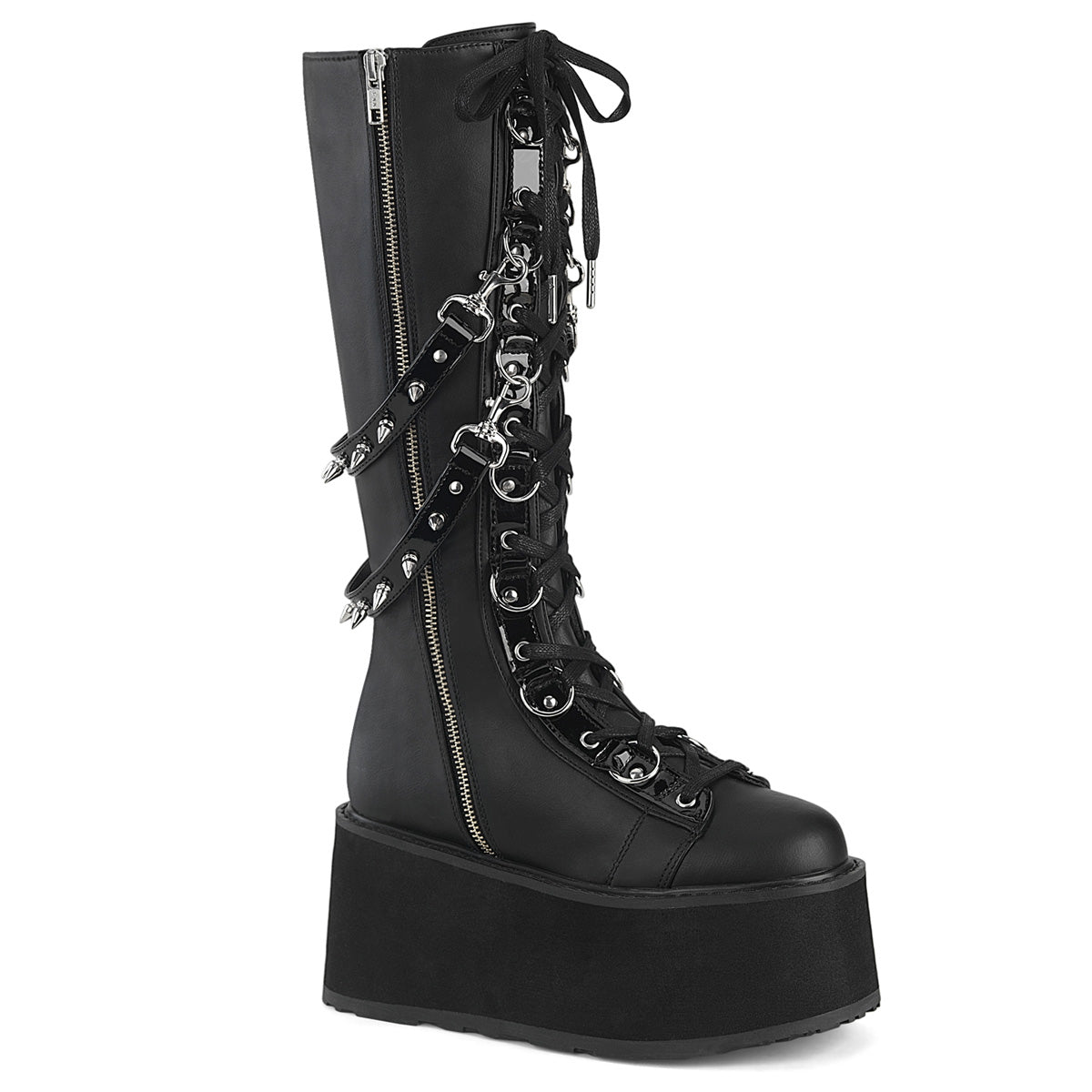 Women\'s Demonia Damned-220 Platform Boots Black Vegan Leather | ZIM076532