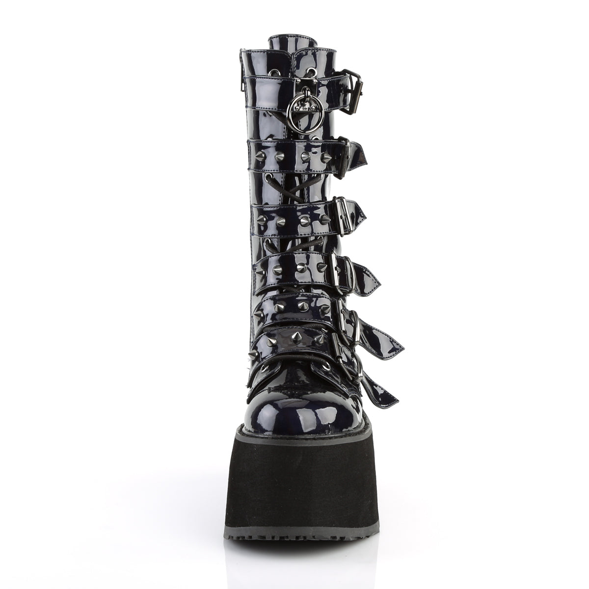 Women's Demonia Damned-225 Knee-high Boots Black Hologram Vegan Leather | NVO152960