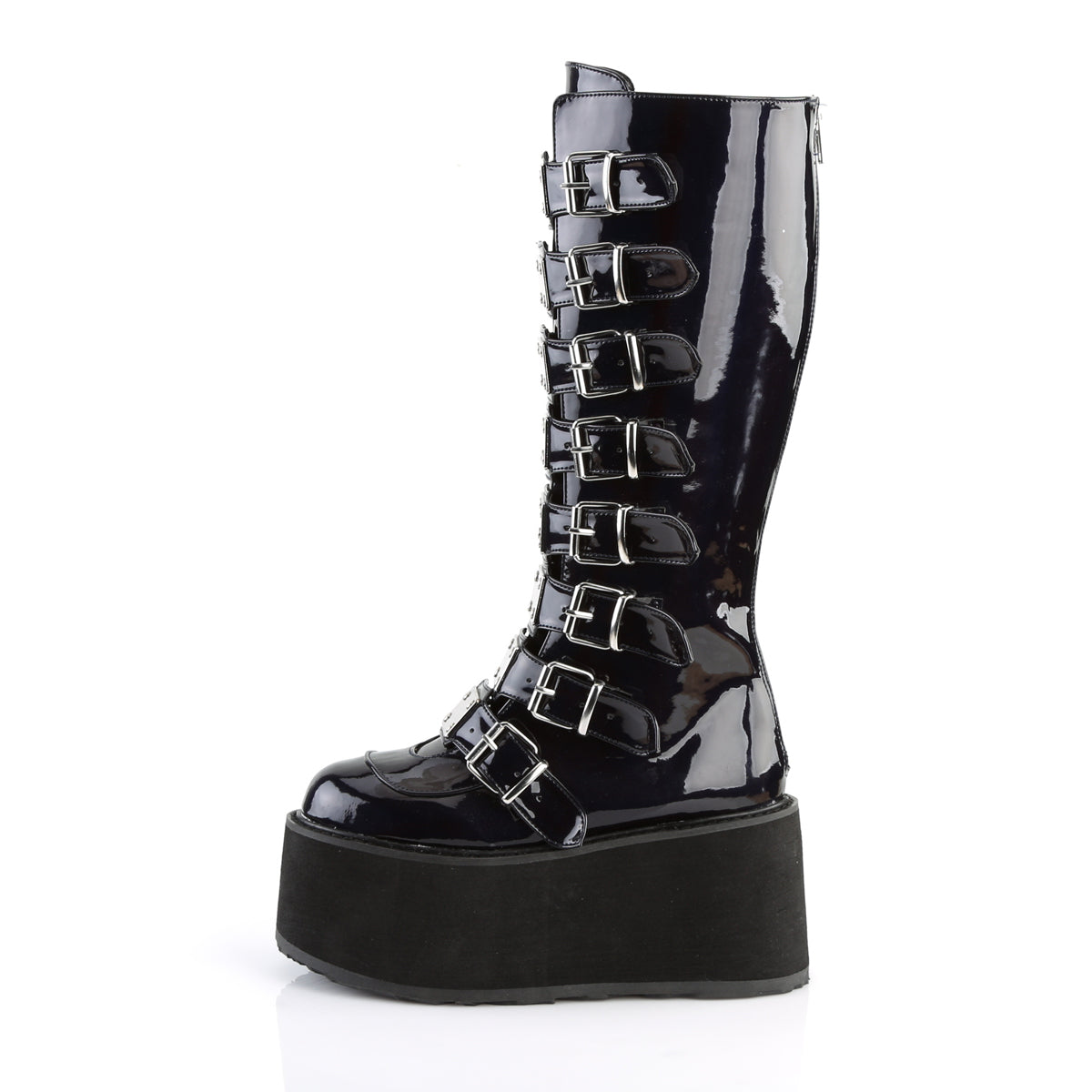 Women's Demonia Damned-318 Knee-high Boots Black Hologram Vegan Leather | AEX139048