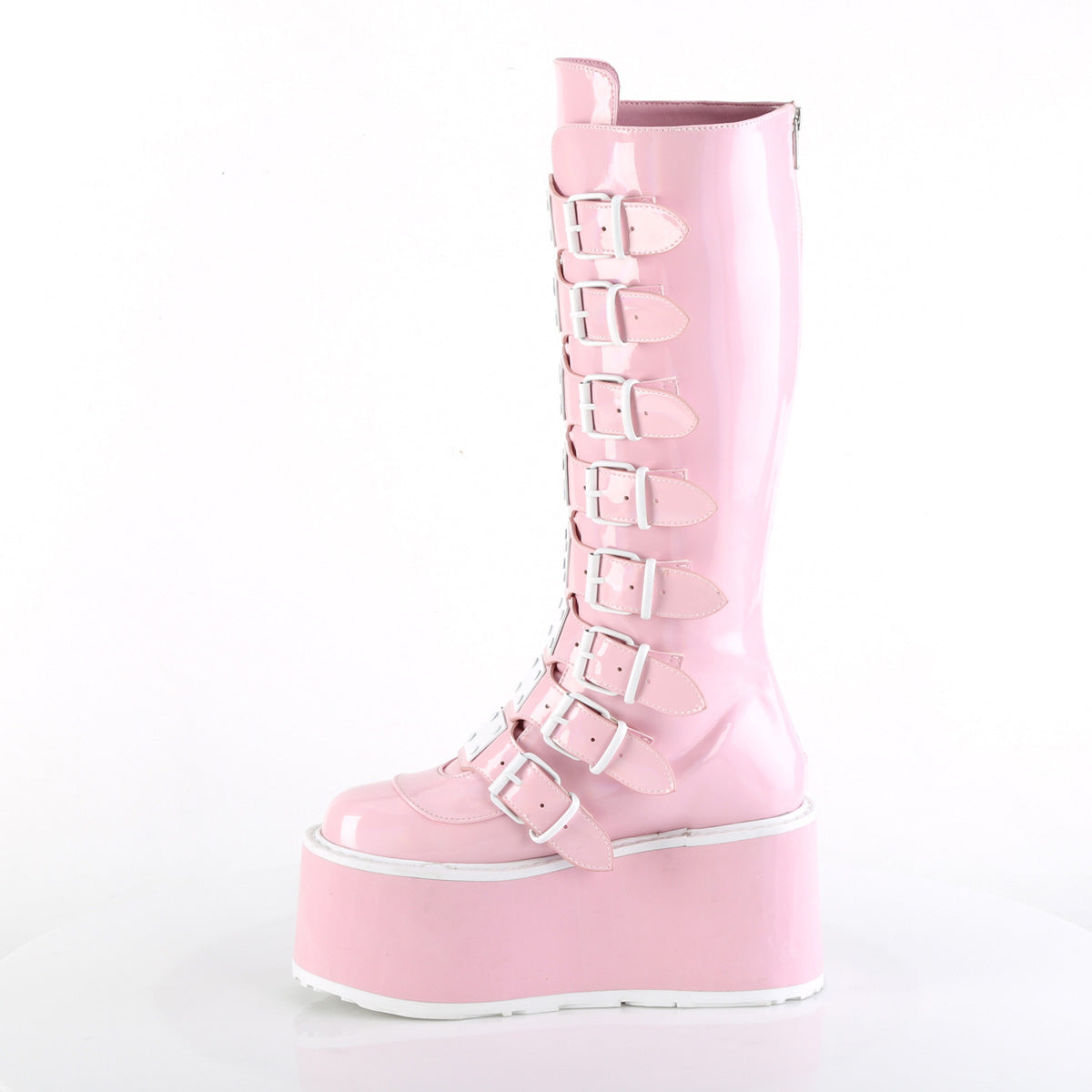 Women's Demonia Damned-318 Knee-high Boots Baby Pink Holo Patent | CGE591237