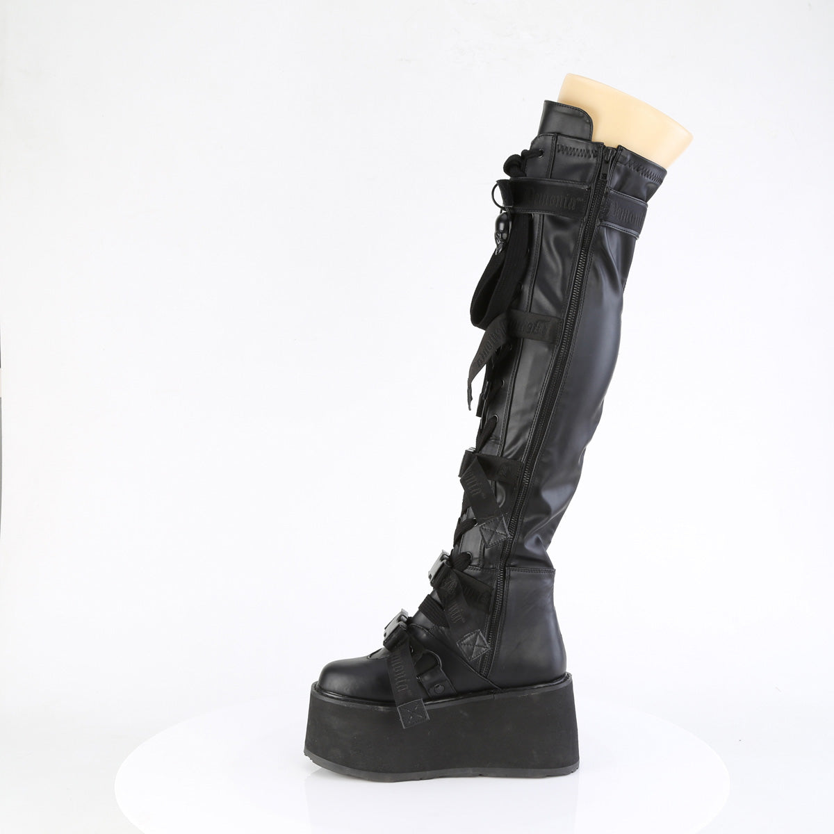 Women's Demonia Damned-325 Thigh High Boots Black Vegan Leather | KBY792863