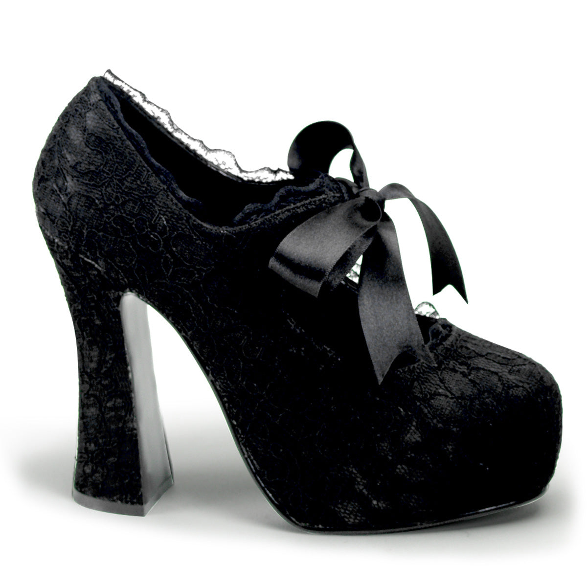 Women\'s Demonia Demon-11 Platform Shoes Black Satin-Black Lace | UHI608132