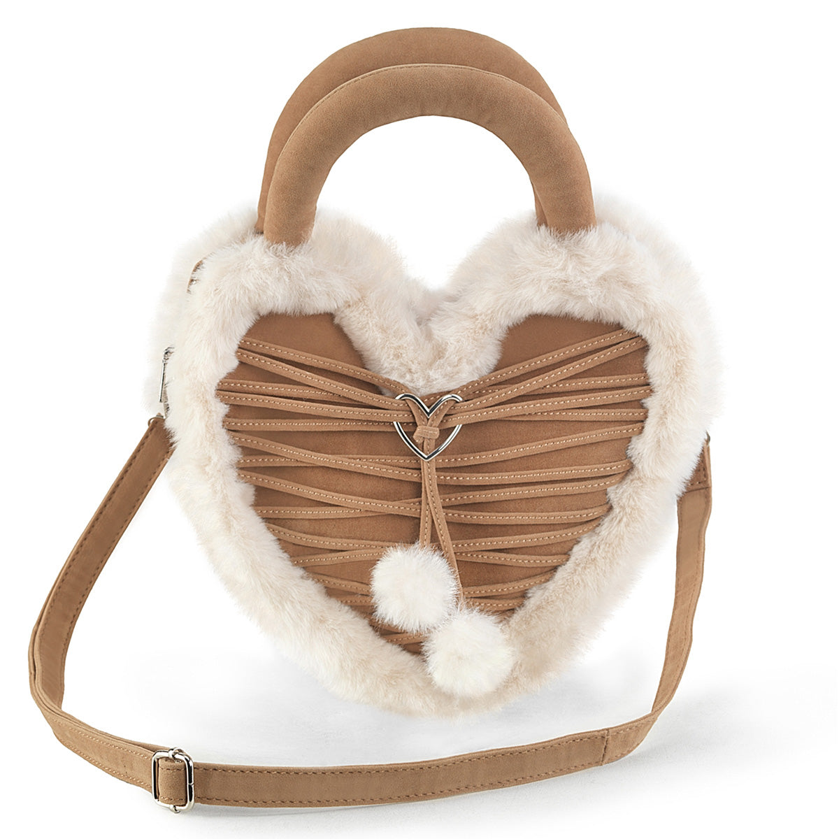 Women\'s Demonia Faux Fur Heart-Shaped Purse Faux Fur Heart-Shaped Purse Camel | QVA367895