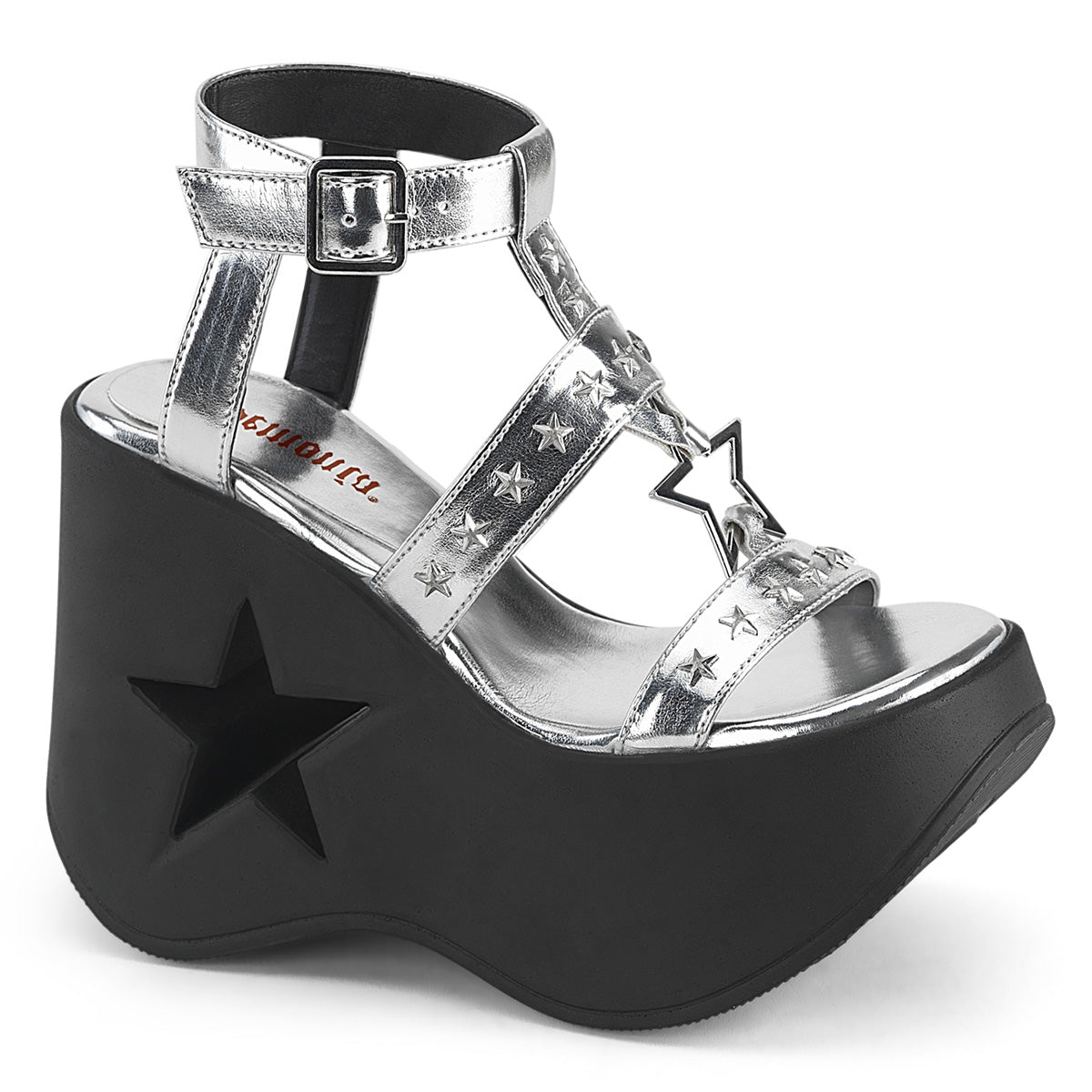 Women\'s Demonia Dynamite-12 Sandals Silver Metallic Vegan Leather | XYK941867