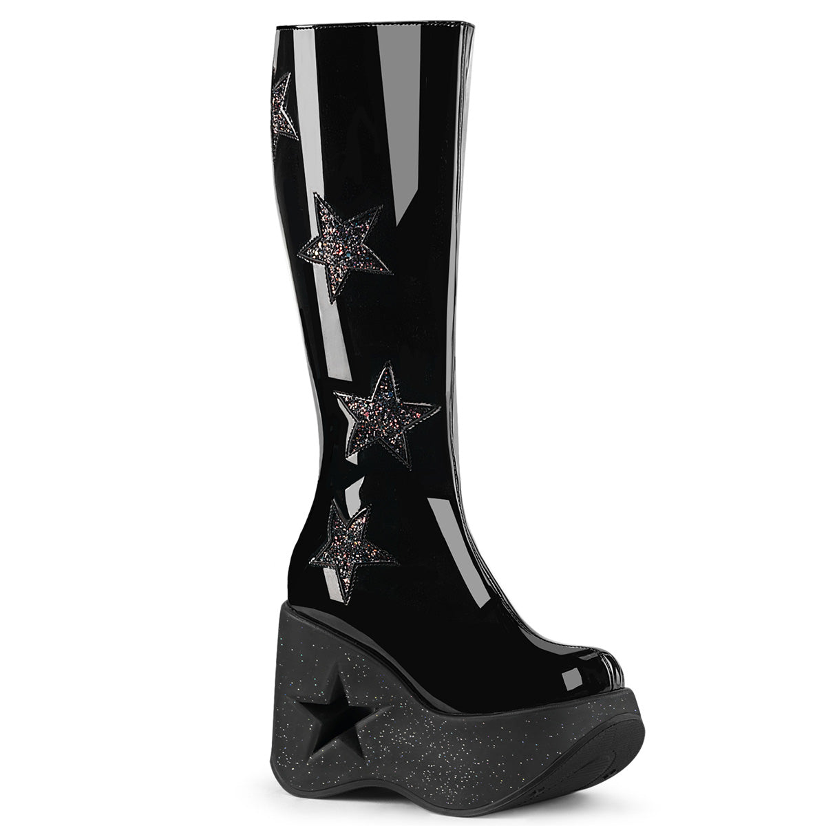 Women\'s Demonia Dynamite-218 Knee-high Boots Black Patent-Black Multi Glitter | BFQ563792