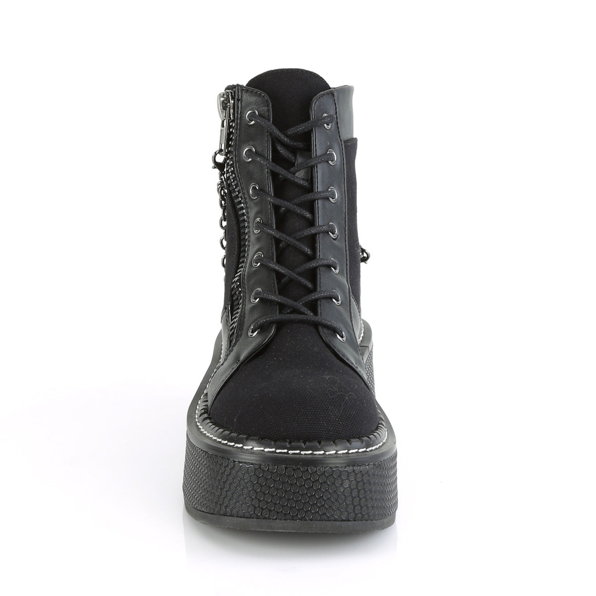 Women's Demonia Emily-114 Platform Boots Black Canvas-Vegan Leather | JUS491780