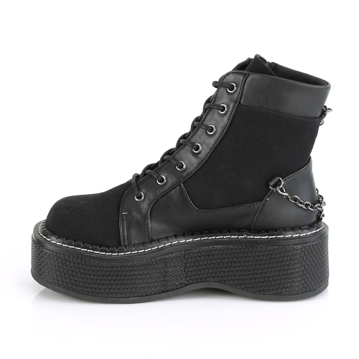 Women's Demonia Emily-114 Platform Boots Black Canvas-Vegan Leather | JUS491780