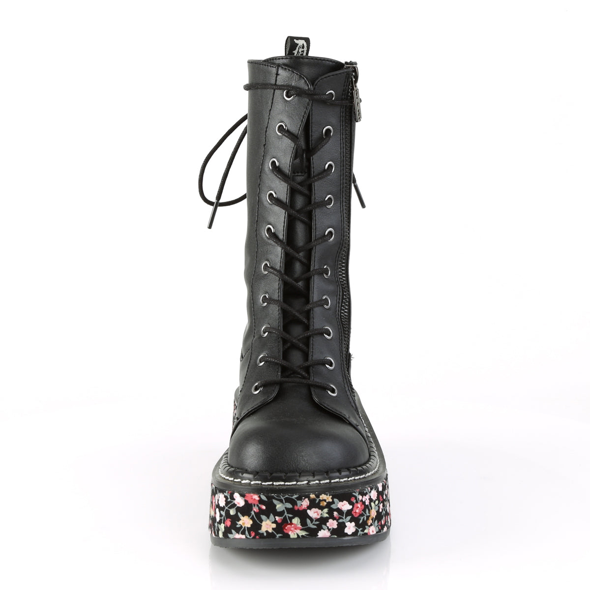 Women's Demonia Emily-350 Knee-high Boots Black Vegan Leather-Floral Fabric | LZD453926