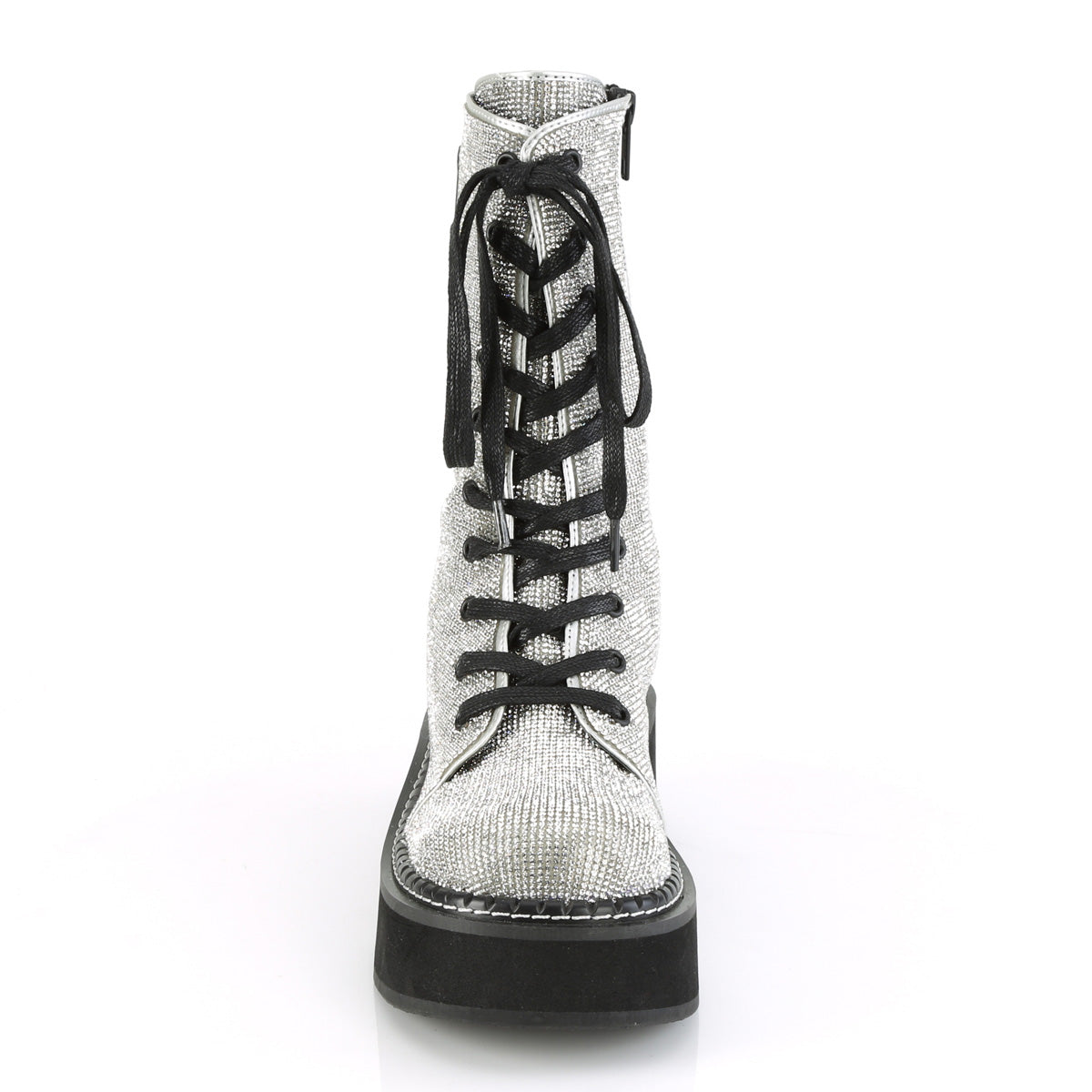 Women's Demonia Emily-362 Platform Boots Silver Vegan Leather-Rhinstone | AOK309572