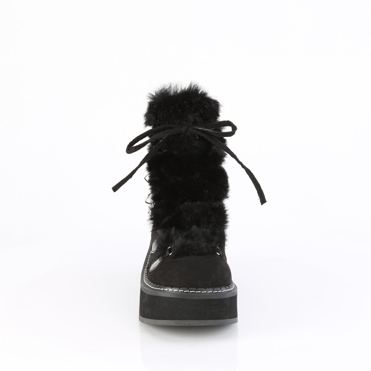 Women's Demonia Emily-55 Platform Boots Black Vegan Suede-Faux Fur | ZEK086129