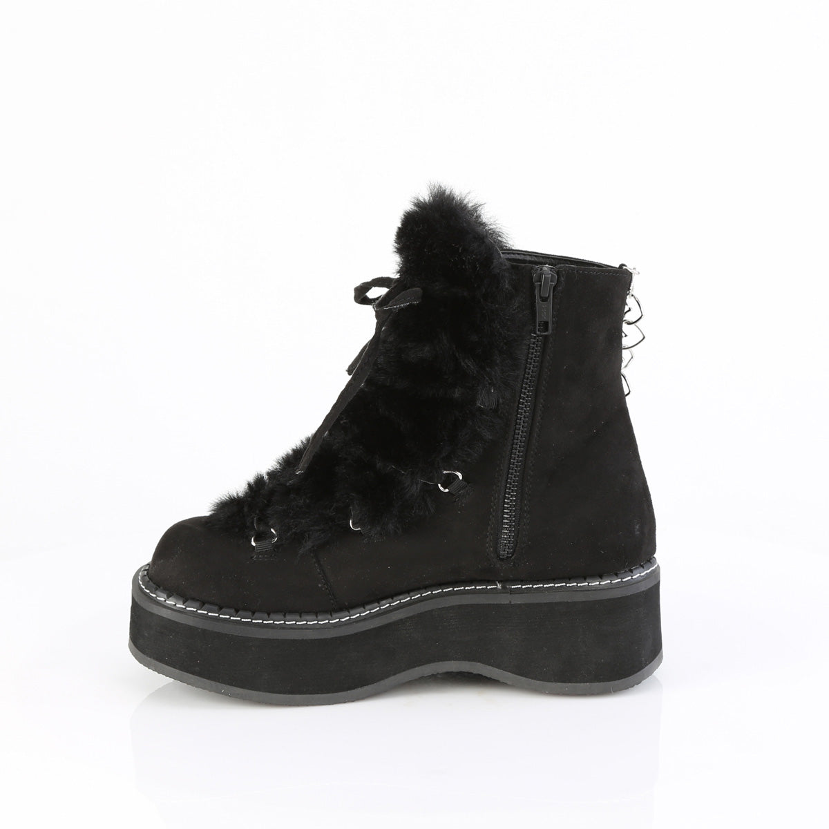 Women's Demonia Emily-55 Platform Boots Black Vegan Suede-Faux Fur | ZEK086129