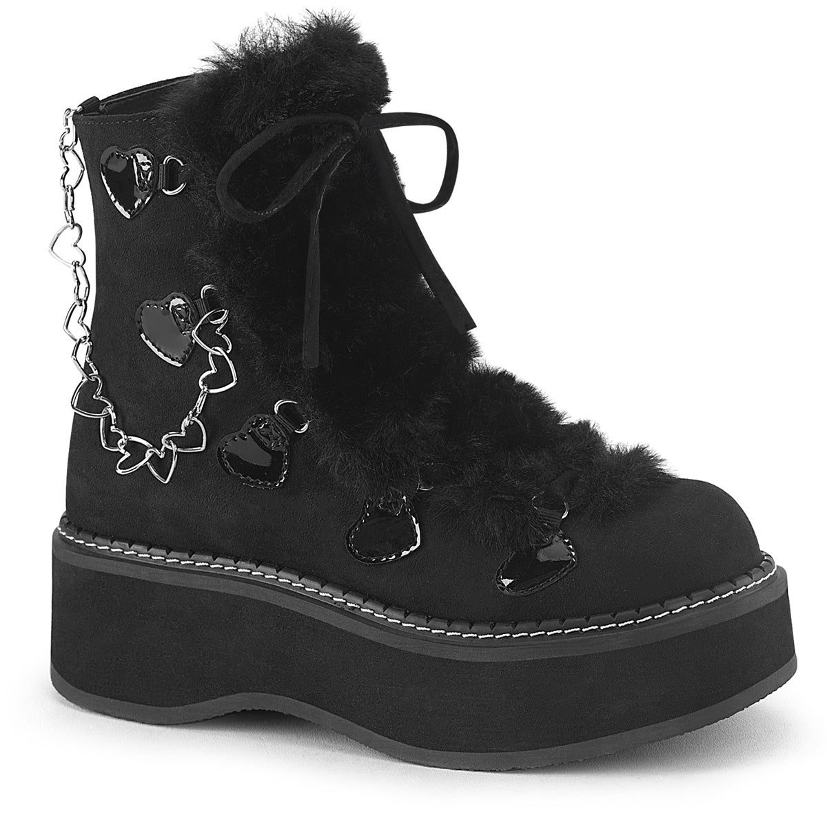 Women\'s Demonia Emily-55 Platform Boots Black Vegan Suede-Faux Fur | ZEK086129