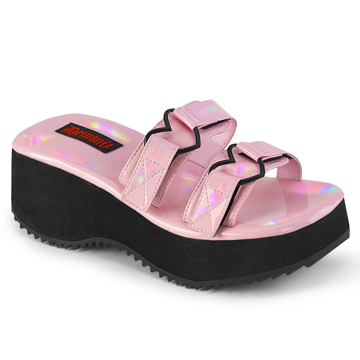 Women\'s Demonia Flip-12 Sandals Baby Pink Holo Patent | TXO543071