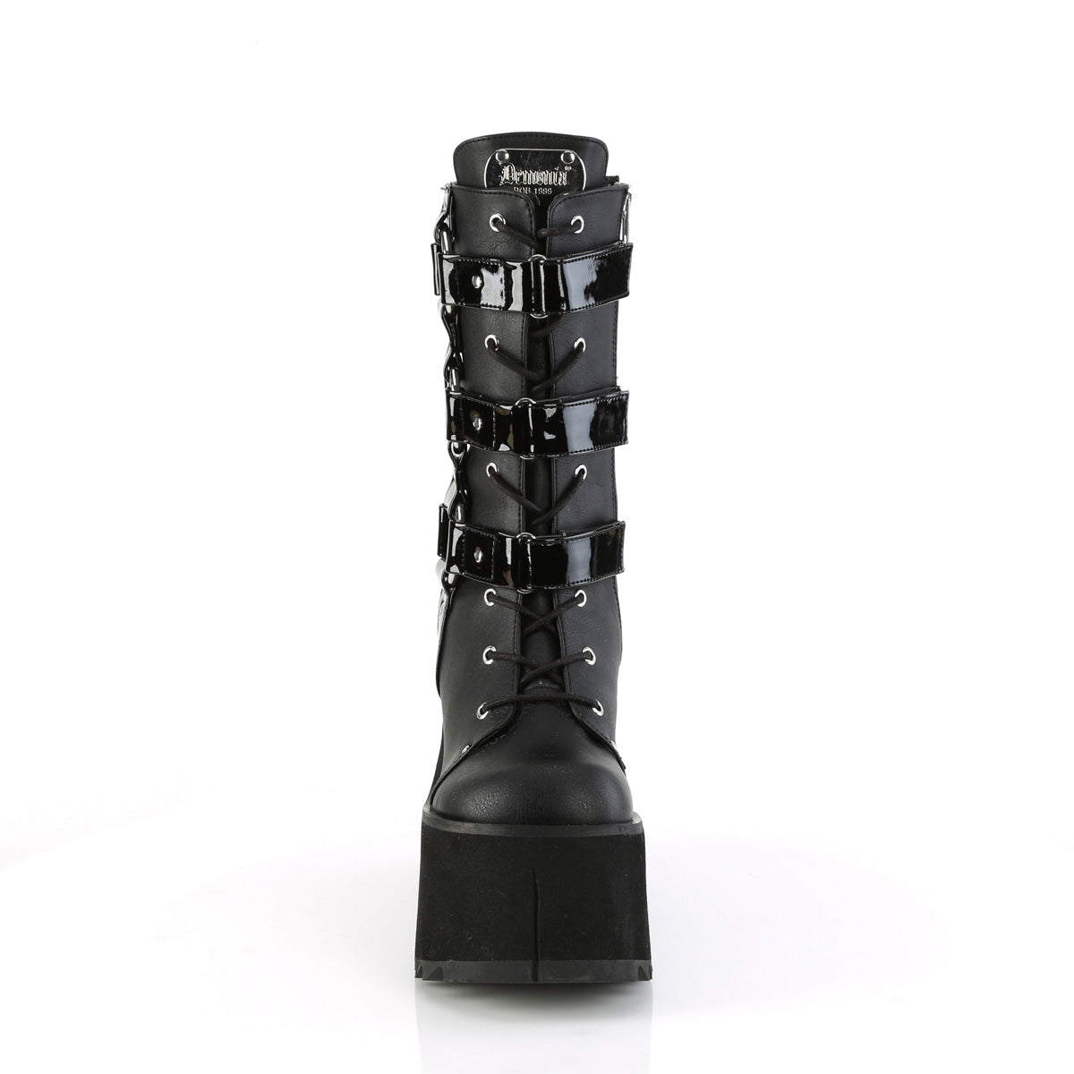 Women's Demonia Kera-110 Platform Boots Black Vegan Leather-Patent | LWQ508769