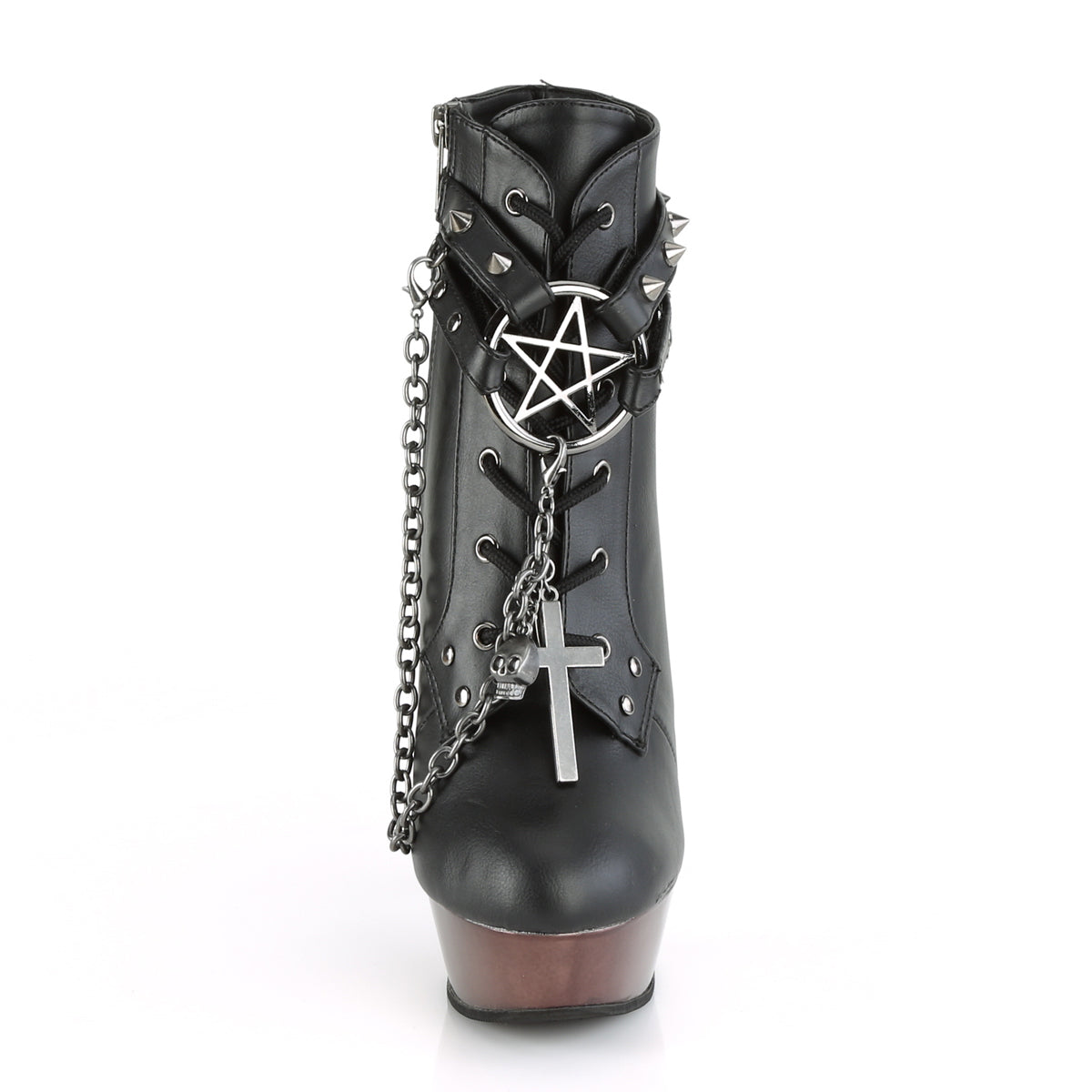 Women's Demonia Muerto-1001 Platform Boots Black Faux Leather/Pewter Chrome | ANC607481