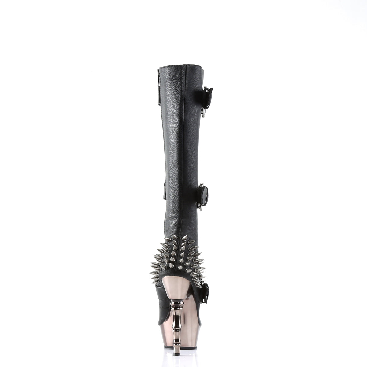 Women's Demonia Muerto-2028 Knee-high Boots Black Vegan Leather/Pewter Chrome | VBC793521