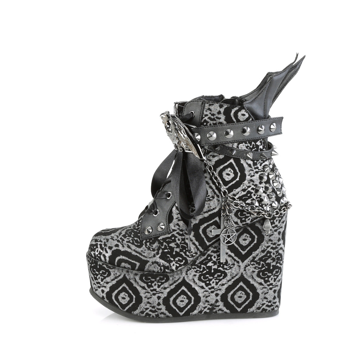 Women's Demonia Poison-107 Platform Boots Black-Silver Faux Nubuck Leather | EVK503948