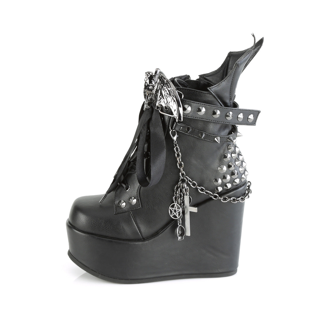 Women's Demonia Poison-107 Platform Boots Black Vegan Leather | KAM934715