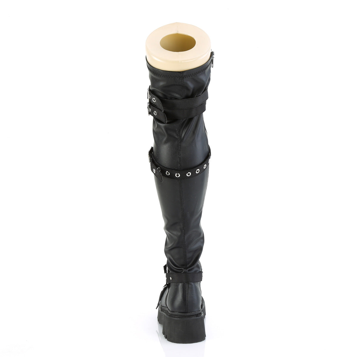 Women's Demonia Renegade-320 Thigh High Boots Black Stretch Vegan Leather | FGX836054