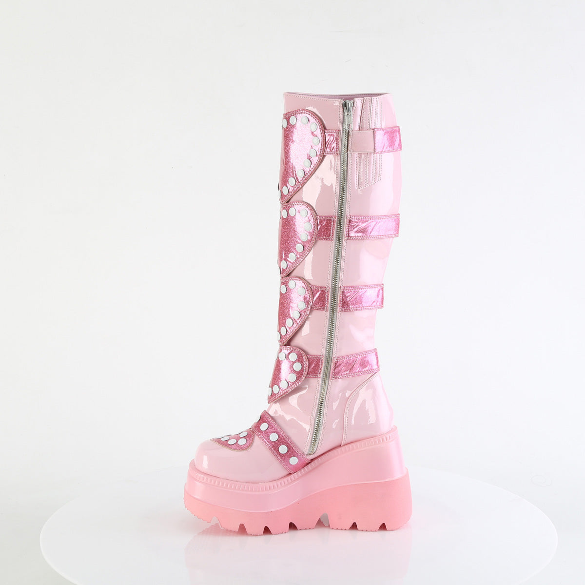 Women's Demonia Shaker-210 Knee-high Boots Baby Pink Patent | YIW508421