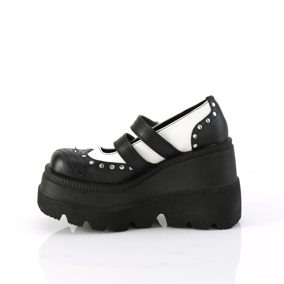 Women's Demonia Shaker-27 Mary Janes Black-White Vegan Leather | NRH123056