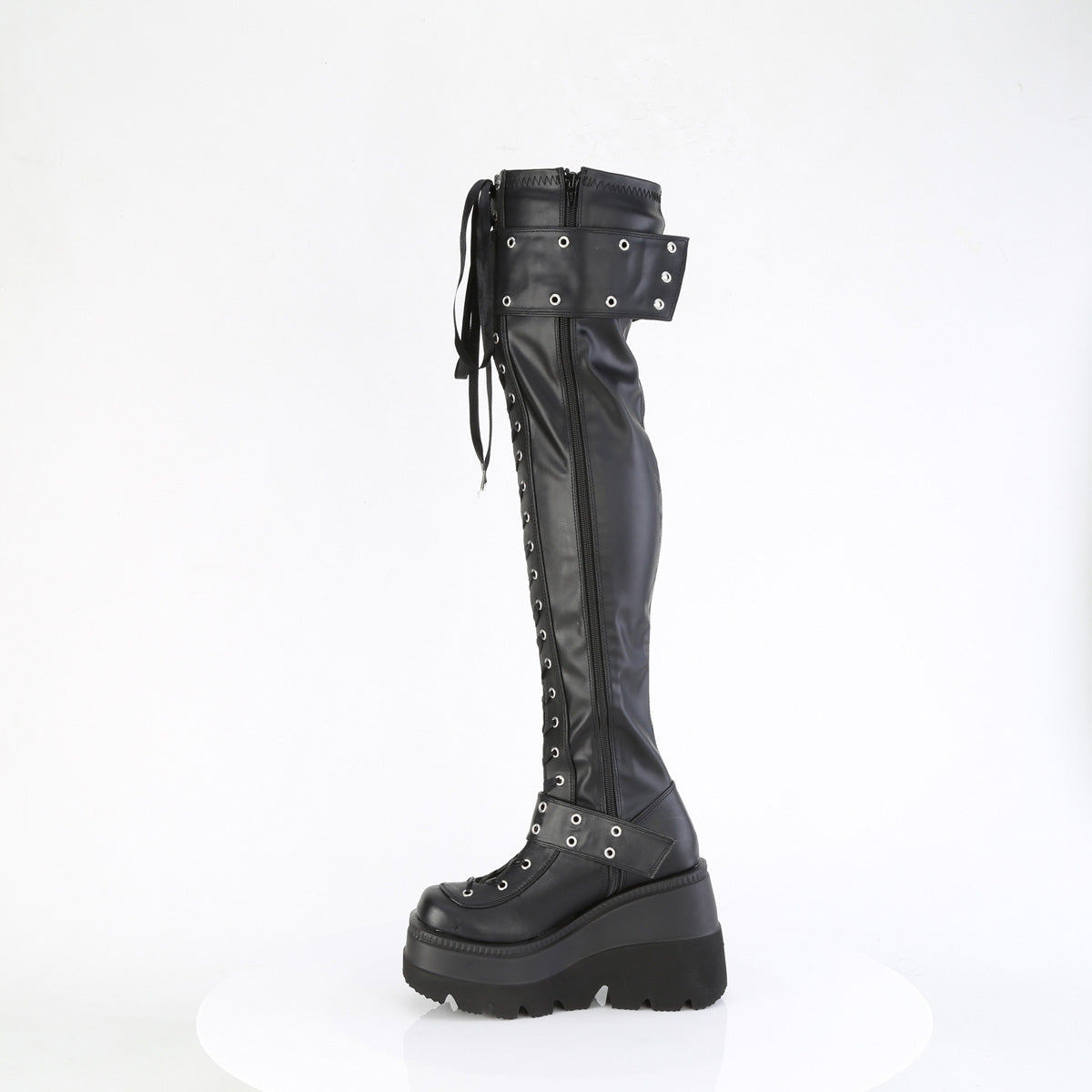 Women's Demonia Shaker-325 Knee-high Boots Black Vegan Leather | OVS794651