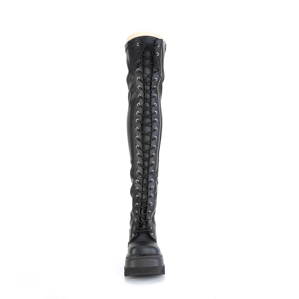 Women's Demonia Shaker-374 Thigh High Boots Black Str. Vegan Leather | CAR278653