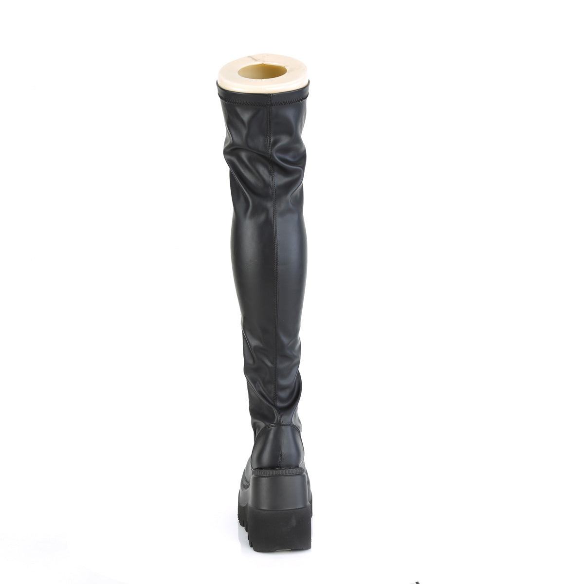 Women's Demonia Shaker-374 Thigh High Boots Black Str. Vegan Leather | CAR278653