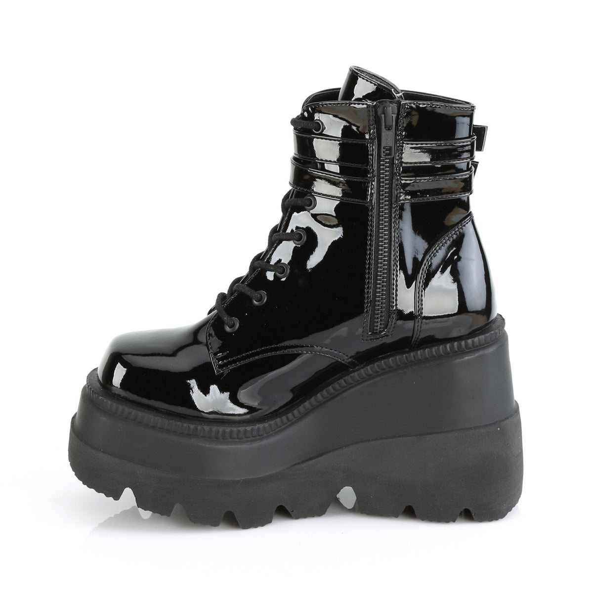 Women's Demonia Shaker-52 Platform Boots Black Patent | BYV017489