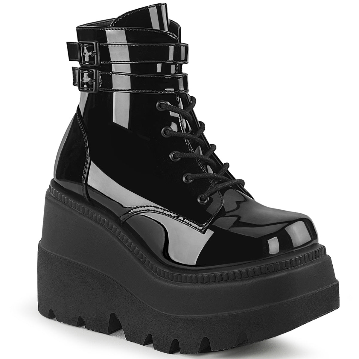 Women\'s Demonia Shaker-52 Platform Boots Black Patent | BYV017489