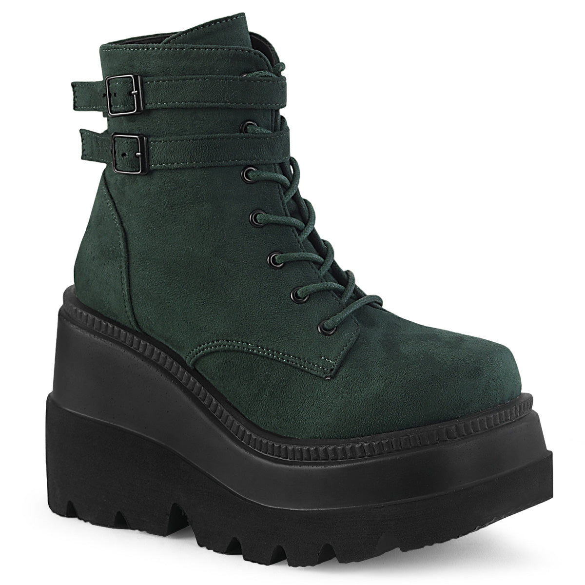 Women\'s Demonia Shaker-52 Platform Boots Emerald Vegan Suede | AGB562840