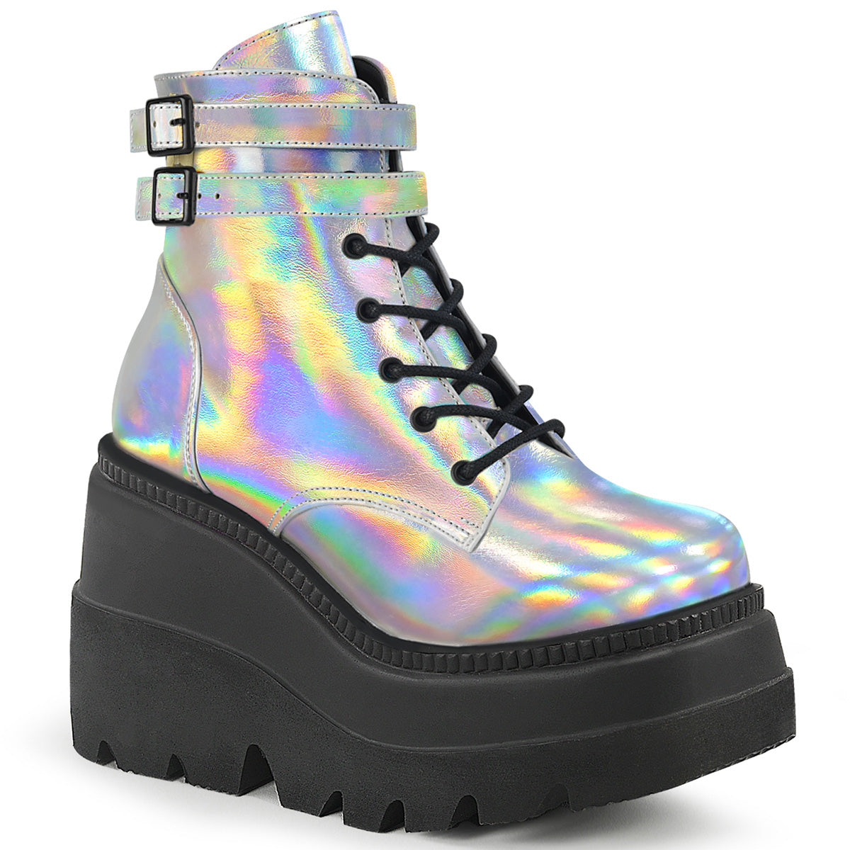 Women\'s Demonia Shaker-52 Platform Boots Silver Hologram | QOM527831