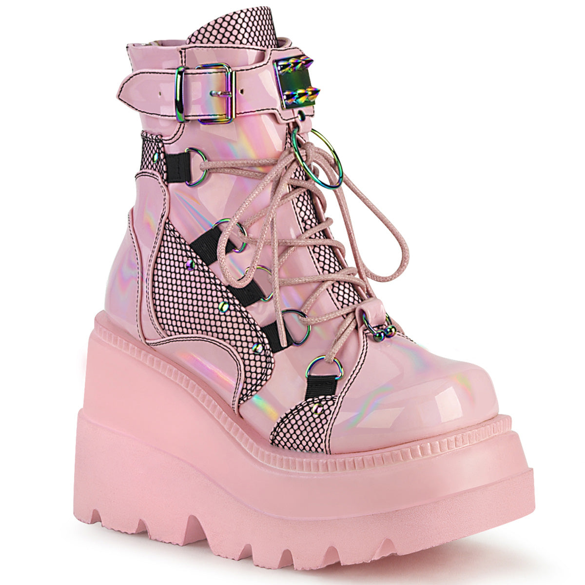 Women\'s Demonia Shaker-60 Platform Boots Baby Pink Hologram | XSM130257