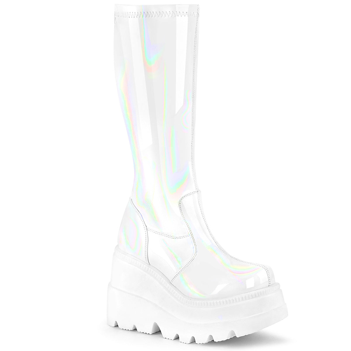 Women\'s Demonia Shaker-65 Platform Boots White Hologram | UNX275319