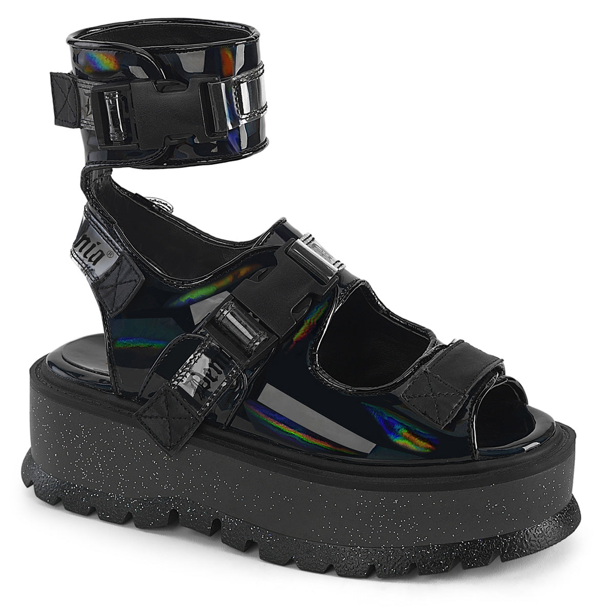 Women\'s Demonia Slacker-15B Sandals Black Holo Patent | QFV985163