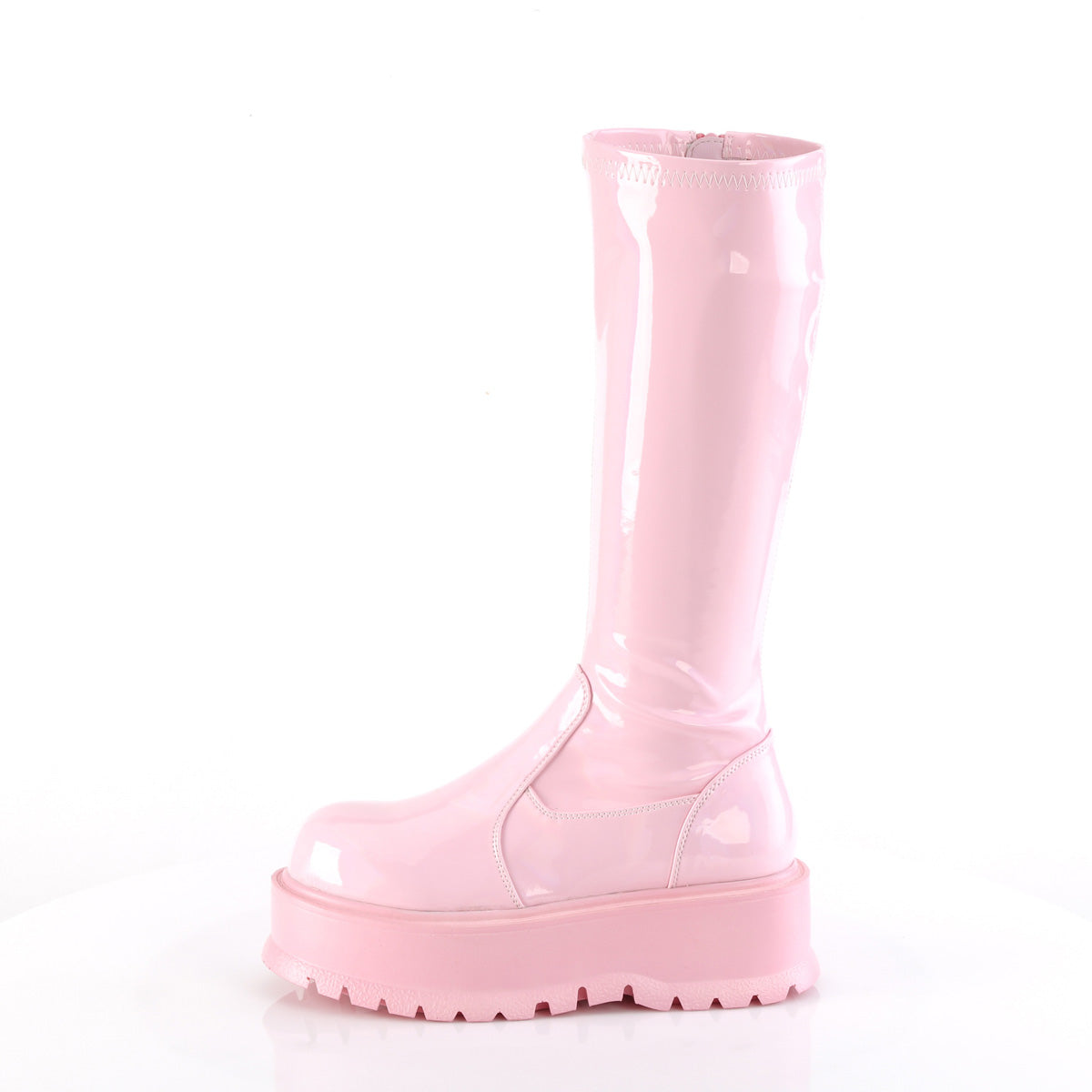 Women's Demonia Slacker-200 Knee-high Boots Baby Pink Holo Patent | BOZ582136