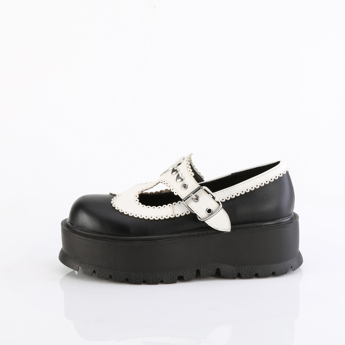 Women's Demonia Slacker-23 Mary Janes Black-White Vegan Leather | UXH356982