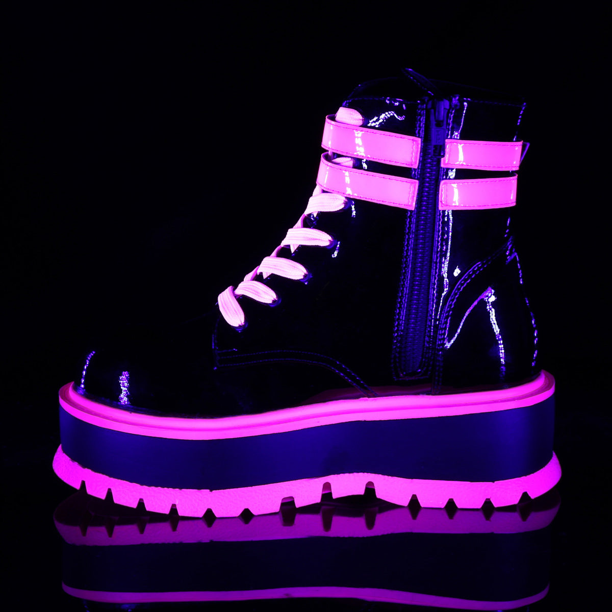 Women's Demonia Slacker-52 Platform Boots Black UV Iridescent Pink | WMU803415