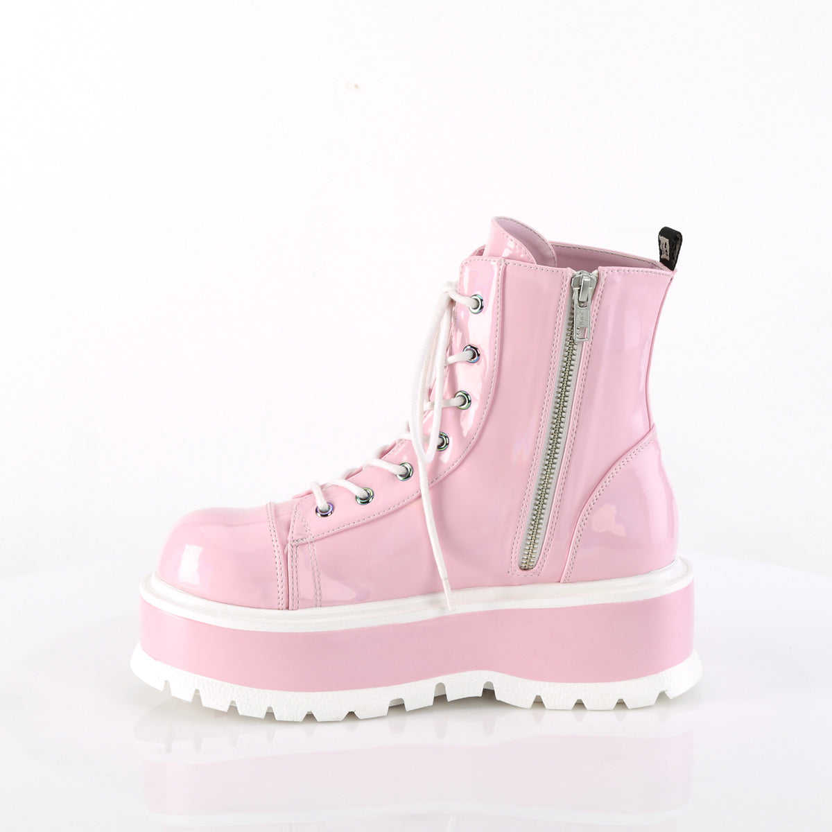 Women's Demonia Slacker-55 Platform Boots Baby Pink Holo Patent | OBZ138475