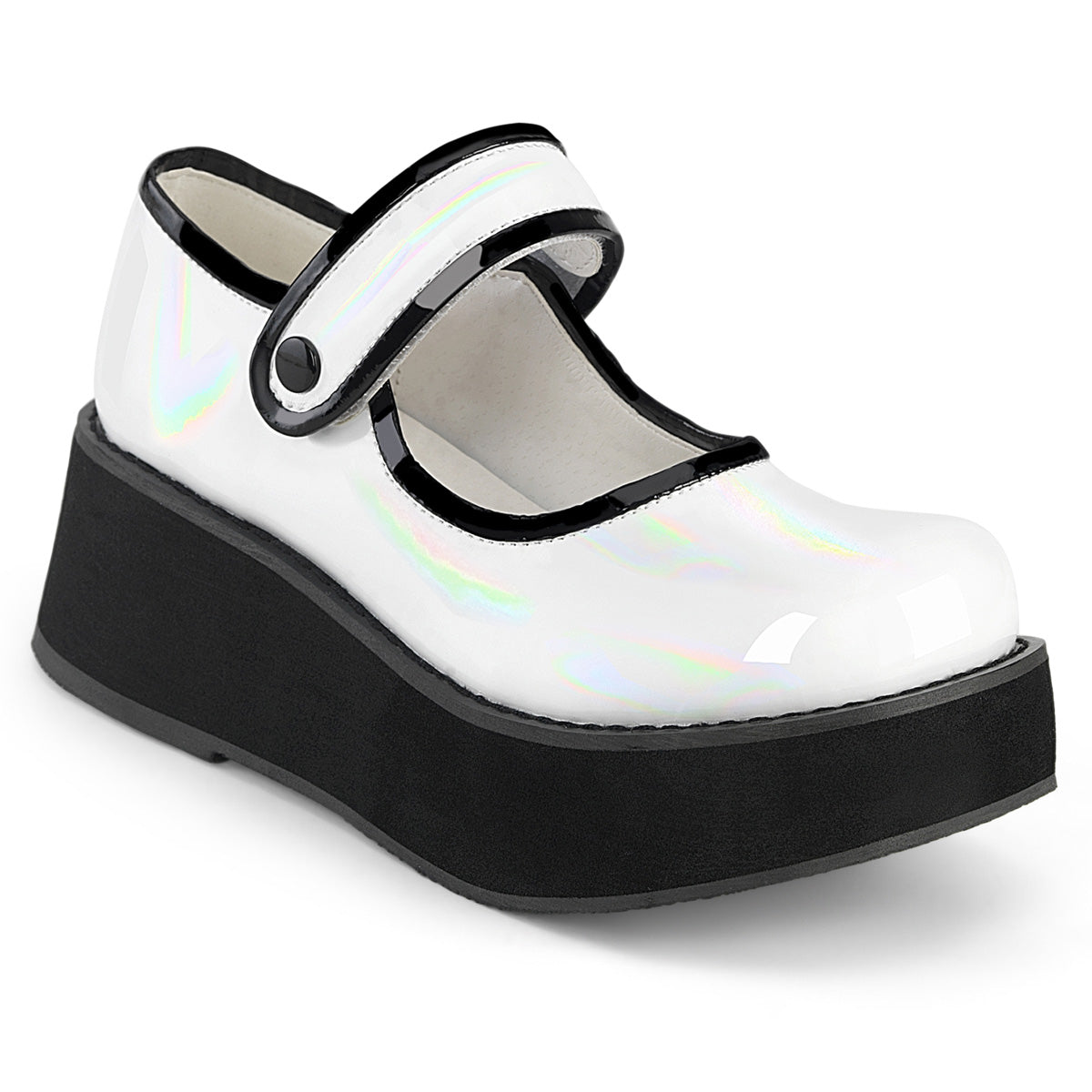 Women\'s Demonia Sprite-01 Mary Janes White Holo Patent | LSH287149