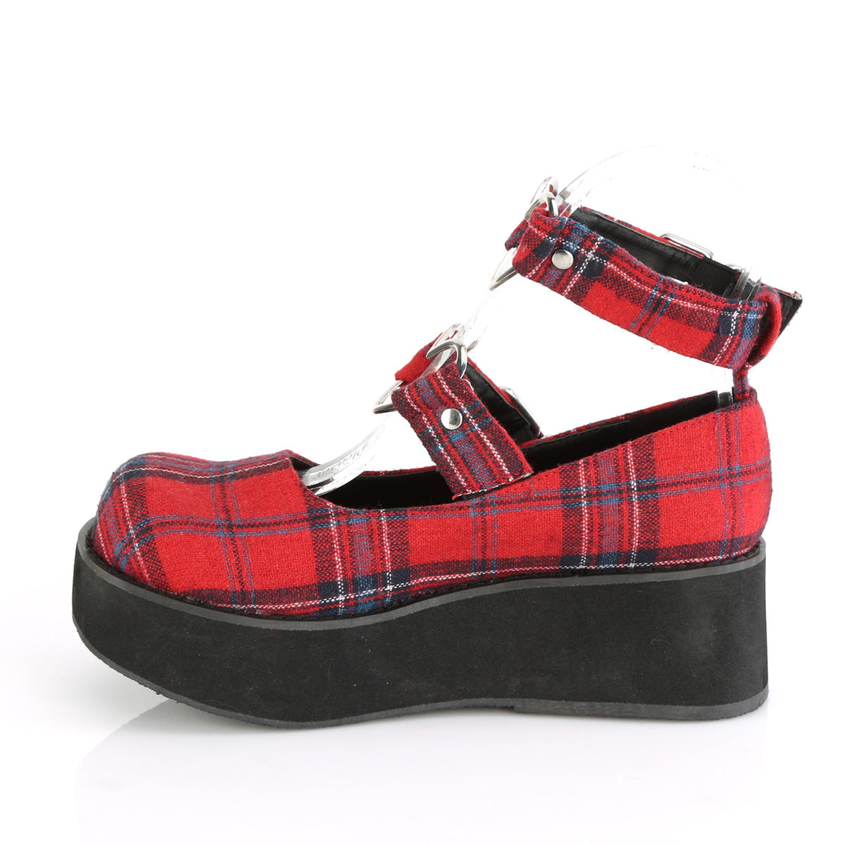 Women's Demonia Sprite-02 Mary Janes Red Plaid Fabric | JZL423059