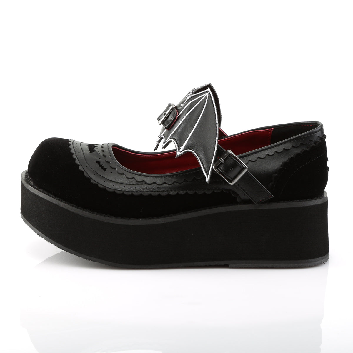 Women's Demonia Sprite-09 Mary Janes Black Vegan Leather-Velvet | DAW104658