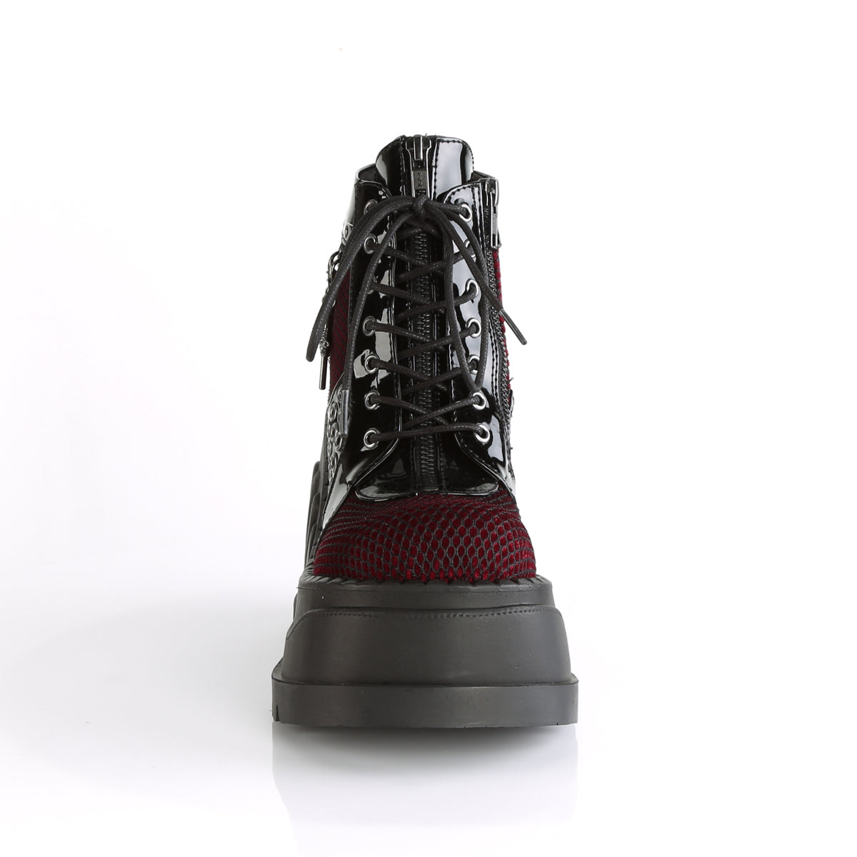 Women's Demonia Stomp-18 Platform Boots Black Patent-Burgundy Velvet | CYI923078