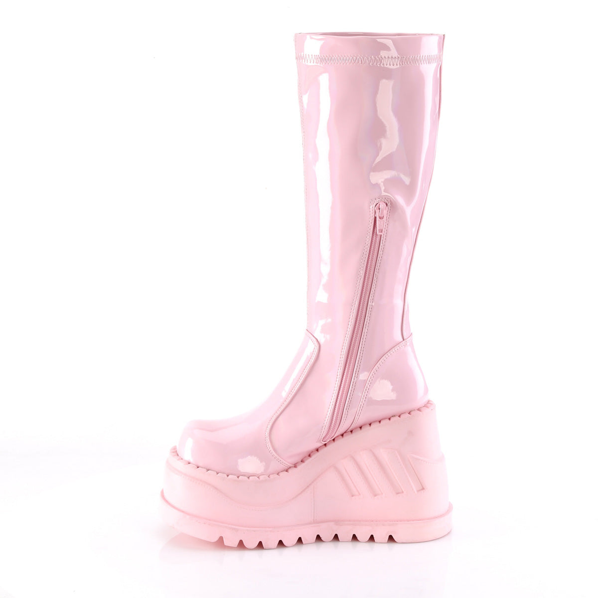 Women's Demonia Stomp-200 Platform Boots Baby Pink Hologram Stretch Patent | GPT250689