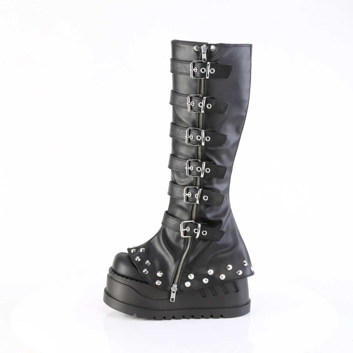 Women's Demonia Stomp-223 Knee-high Boots Black Vegan Leather | UNX427136