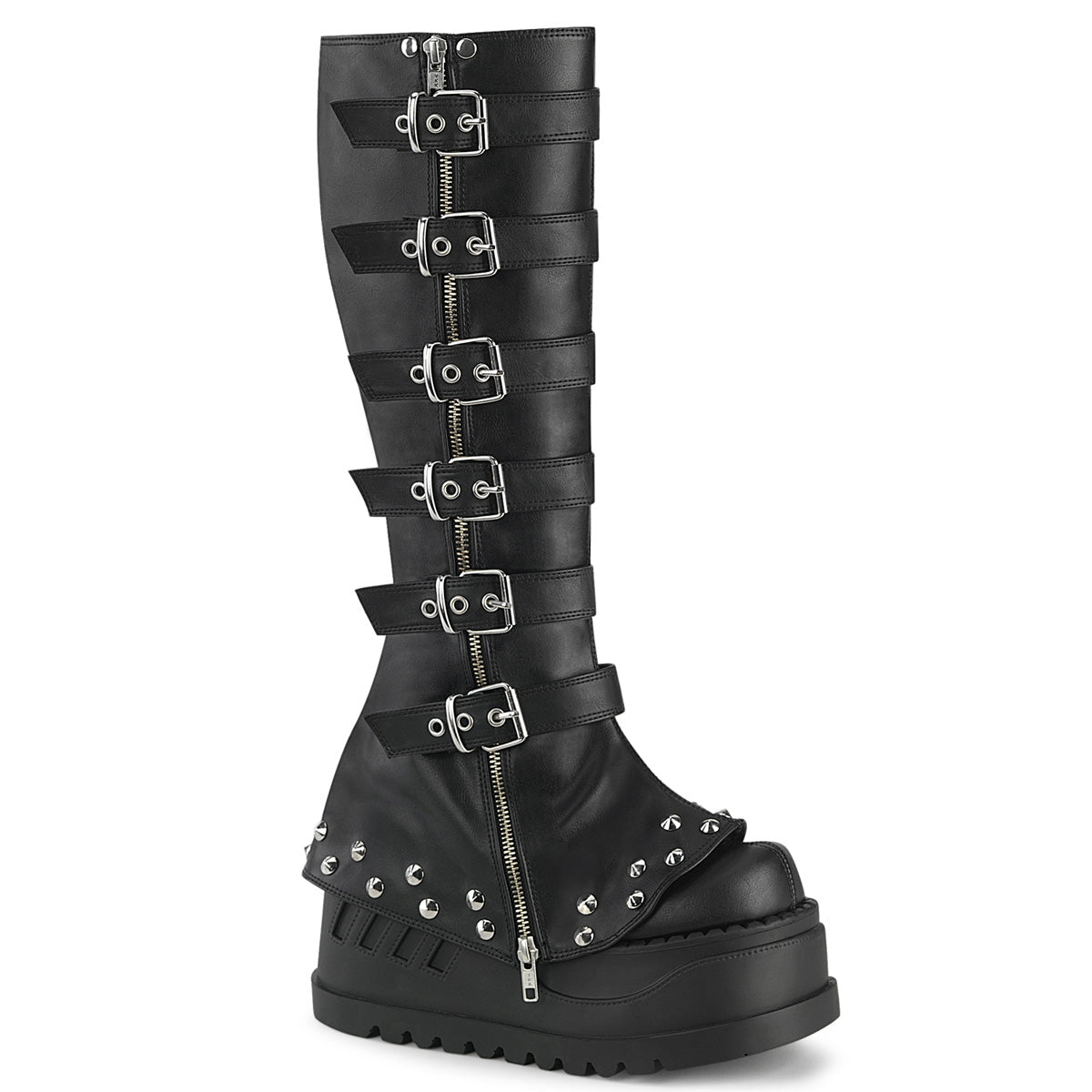 Women\'s Demonia Stomp-223 Knee-high Boots Black Vegan Leather | UNX427136