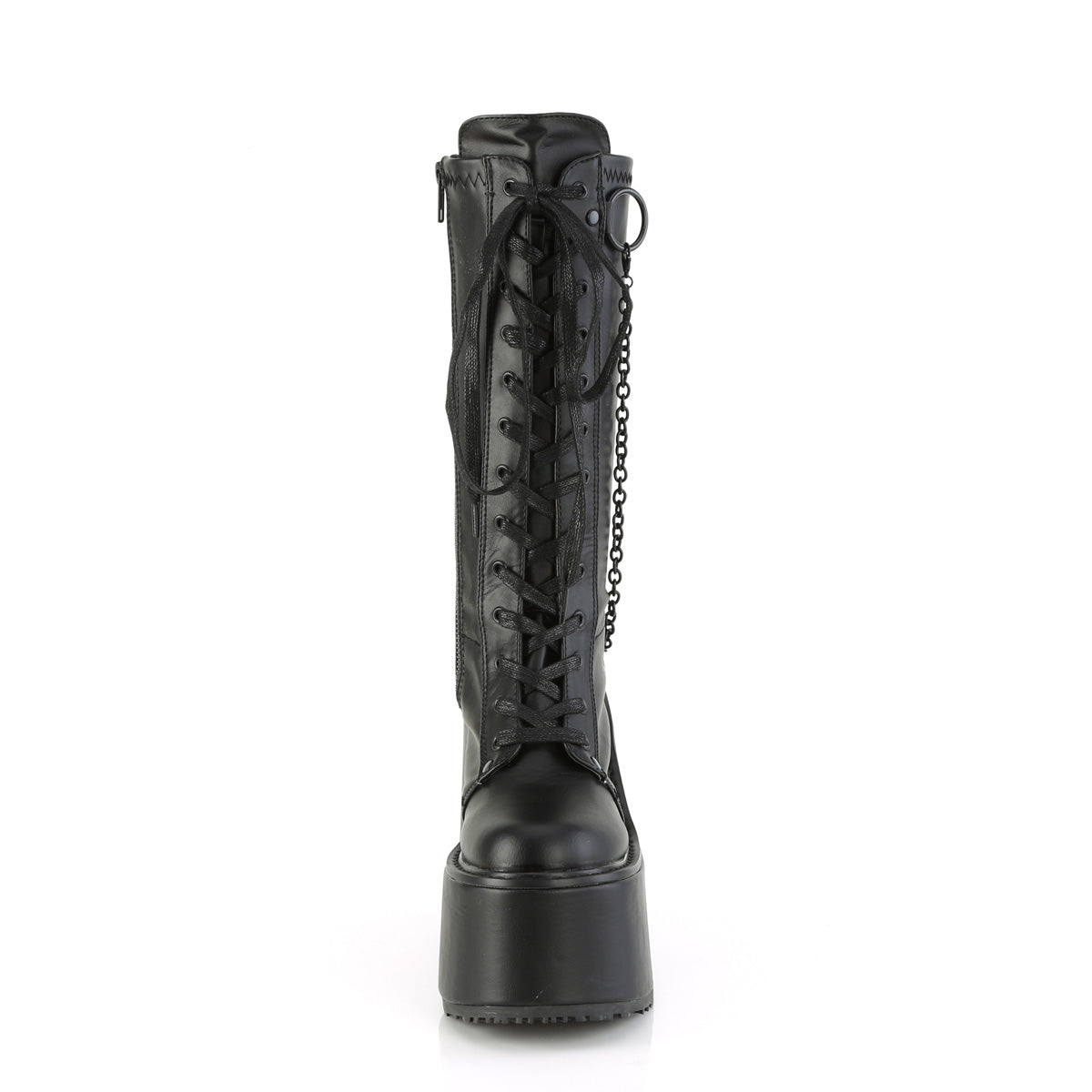 Women's Demonia Swing-150 Platform Boots Black Stretch Vegan Leather | VIT897530