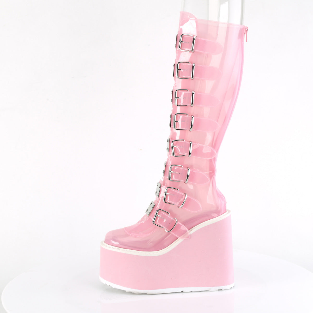 Women's Demonia Swing-815C Knee-high Boots Baby Pink TPU | ERJ129638