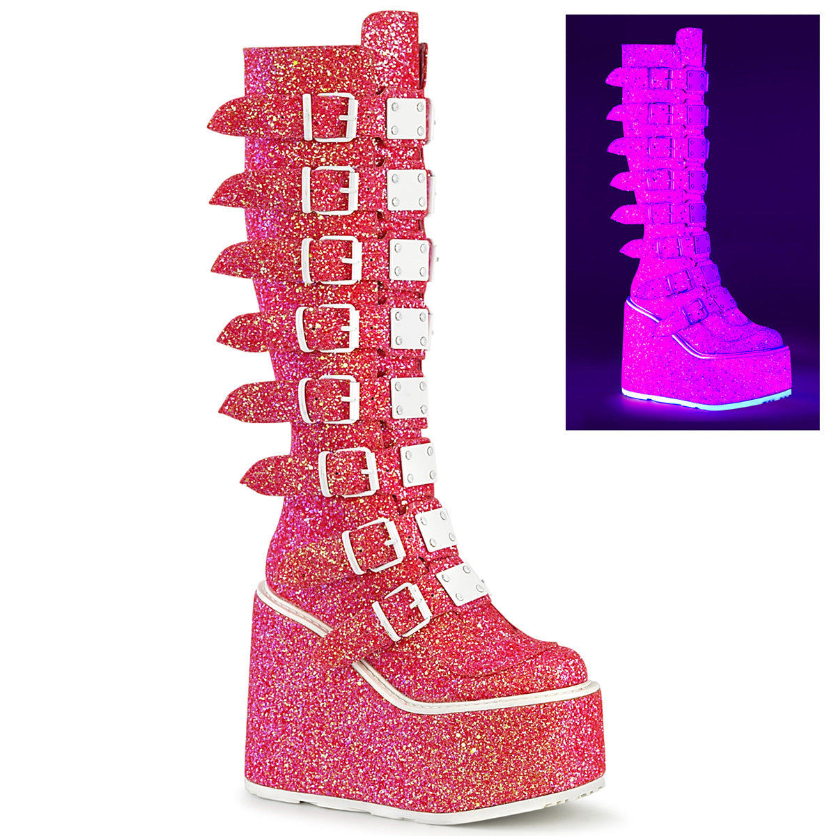 Women\'s Demonia Swing-815UV Knee-high Boots Pink Glitter | RIP367258