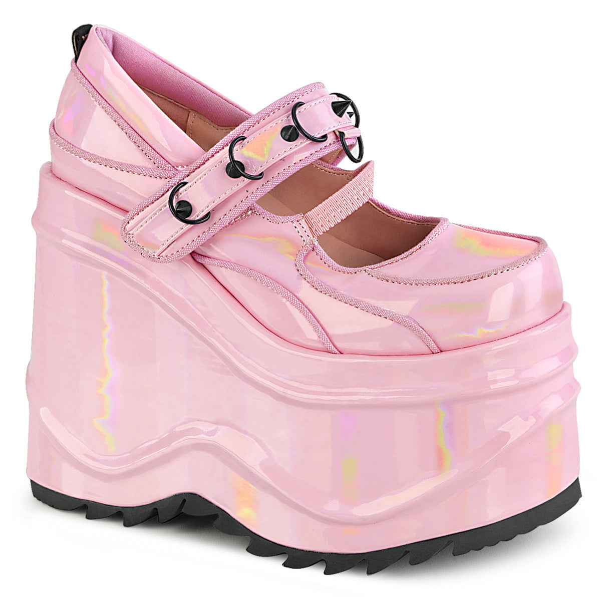 Women\'s Demonia Wave-48 Platform Shoes Baby Pink Hologram Patent | CNI601487